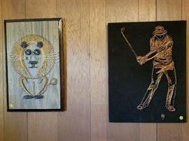 Vintage string art lion, copper wire art golfer