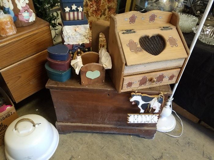 Walnut early blanket chest and other decorator items