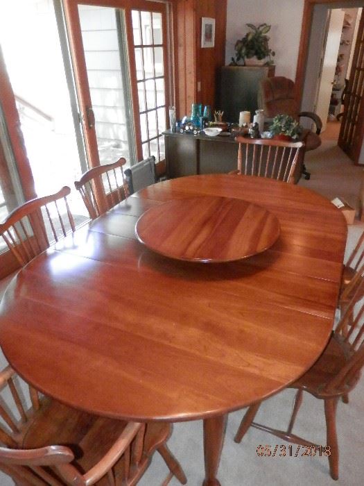 Another view of Stickley SOLID cherry wood table including matching Cherry wood lazy susan...also Stickley