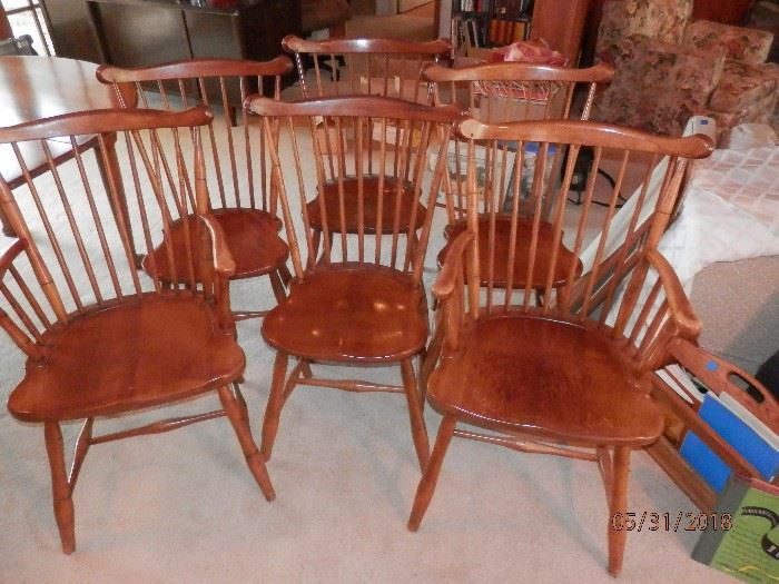 Leopold Stickley SOLID cherry wood chairs...scoop seats....with labels...1956