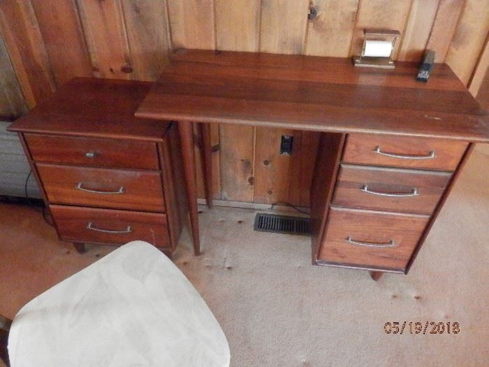 Mid-Century Modern desk.....there are TWO of the little  nightstands / file cabinets....Rosewood?