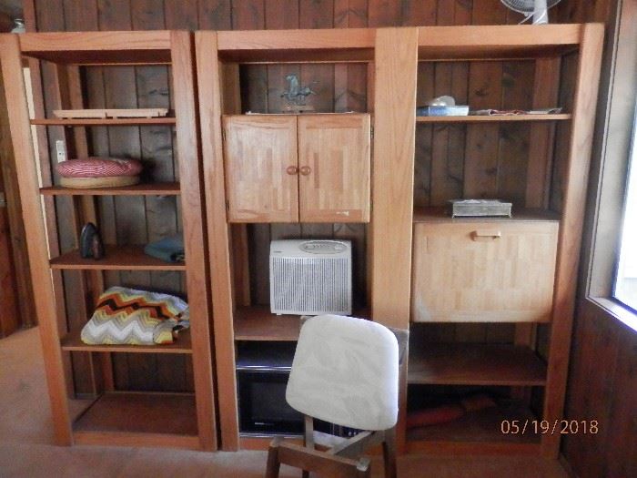 '80's 3 piece wall shelving units with drop front desk