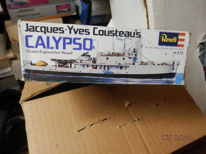 Never assembled Revell scale model of Jacques Cousteau's research ship, the "Calypso"