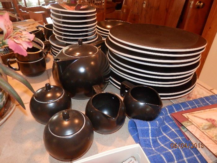 SASAKI COLORSTONE "BLACK" pottery dish set.....about 40 pieces includes serving pieces