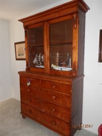 19th century Tiger Maple HUTCH???   BOOKCASE ON CHEST......very nice