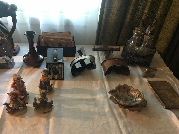 Hummel Figurines, Stereopticon, Weller Vase, Cruet set