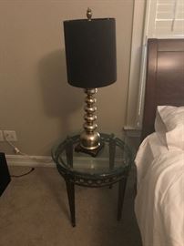 Round metal & glass table, Gold & glass lamps (2)