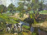 C.W. Mundy (IN, b1945) 30x40 O/C, 'Cows at Emma Creek'