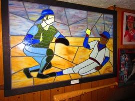 Large Baseball Stained Glass Window