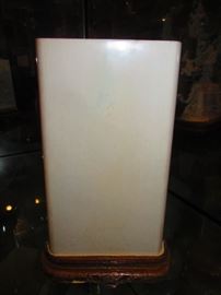 Verso of Hand-Carved Chinese Plaque on Stand