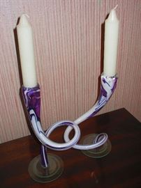 Pair of Art Glass Candlesticks