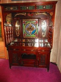 Antique English Bar with Leaded Glass Windows