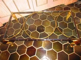 Mid Century Chrome and Brass Glass Top Coffee Table