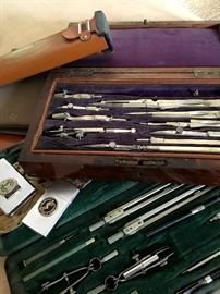 AND...We Just Might Happen To Have A 19th Century Antique English Drafting Tool Set in a Rosewood Box!...Brass, Steel & Whalebone...Complete 11 Pc Set...
