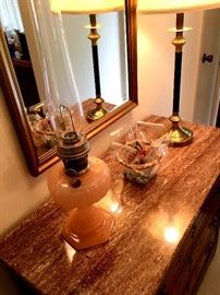 Mirrors and Antique Oil lamps...