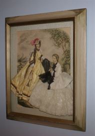 Three Dimensional Framed Victorian Era Ladies in Formal Dresses