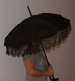 Victorian Era Black Lace Parasol Umbrella