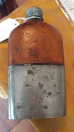 Civil war glass & leather flask