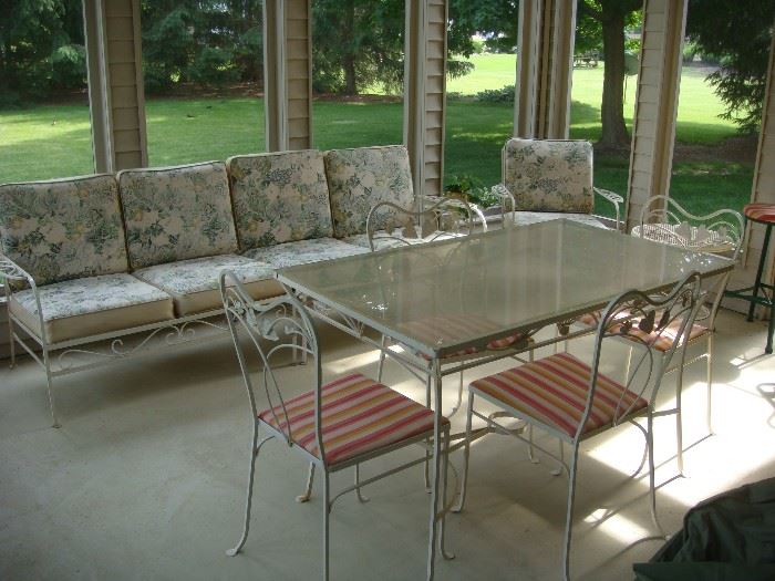 Vintage wrought iron patio furniture w/ original cushions