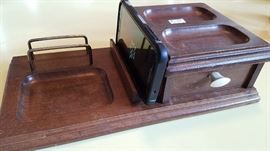 Gentleman's caddy - spot for wallet, watch, cell phone, cuff links, change and and velvet lined pull out drawer