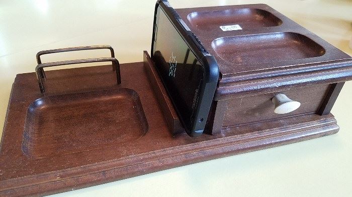 Gentleman's caddy - spot for wallet, watch, cell phone, cuff links, change and and velvet lined pull out drawer