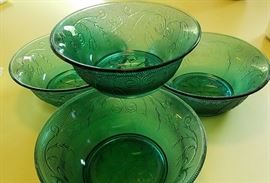 emerald glass ice cream bowl set