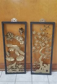 One of two pairs vintage Asian wall art - very pretty