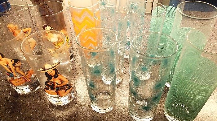 Various barware - Libby grippy glasses, dandelion, Pinup girl glasses and more!