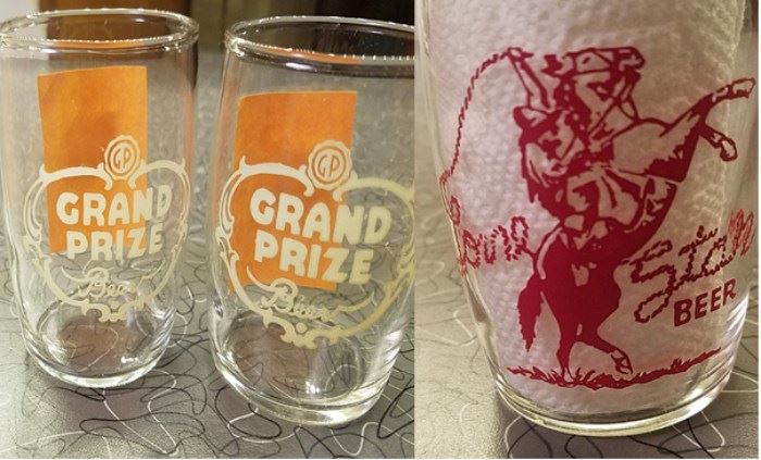 Vintage Grand Prize Beer and Lone Star Barrel Glasses