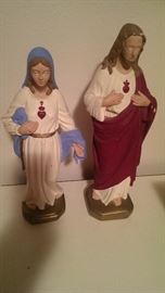 Jesus and Mary chalk ceramic statues