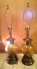 Pair of amber glass nightstand lamps