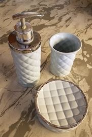 Vintage soap dispenser, tray, and toothbrush holder