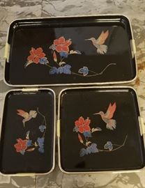 Beautiful set of vintage Asian nesting trays w/ Hummingbirds