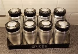 Kromex Spun Aluminum spice jars with caddy
