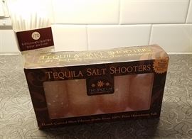 Cocktail straws and tequila shot glasses (made of salt)