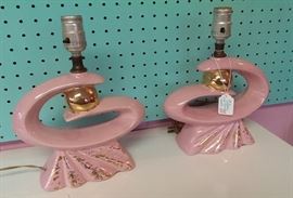 Pretty pair of pink ceramic lamps