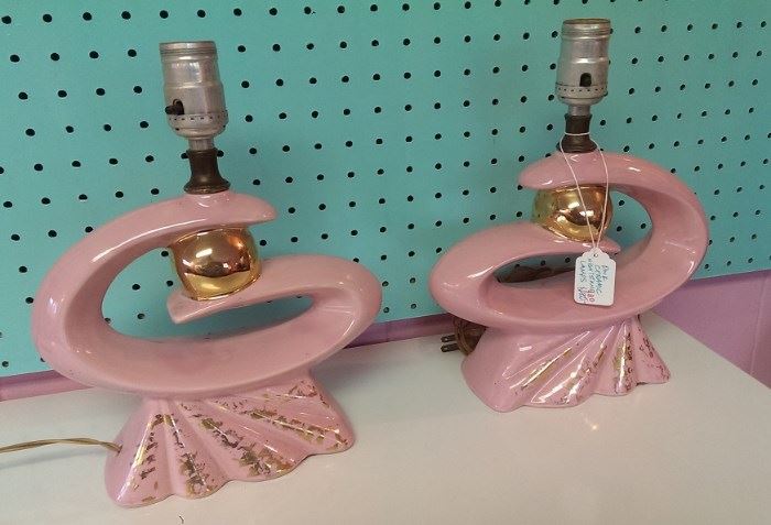 Pretty pair of pink ceramic lamps