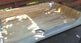 Corner cabinet countertop (chrome and faux butcher-block)