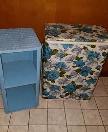 vintage bathroom storage shelf and clothes hamper