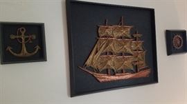 Nautical Triptych set (brass/copper on leather)