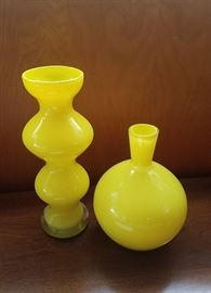 Crate and Barrel yellow-glass vase set