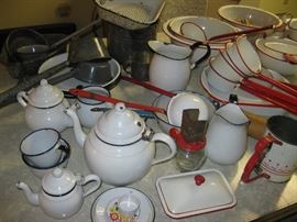 huge collection of enamel ware, vintage