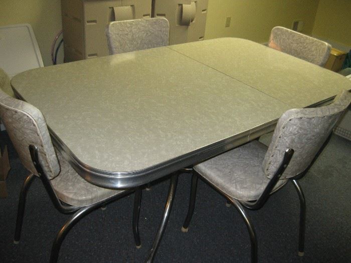 mid century gray ice and chrome table and 4 chairs made by Defco of Detroit