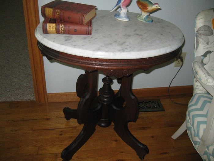 Victorian oval marble top table