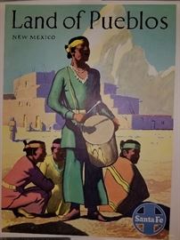 Vintage Railroad Poster Santa Fe Land of Pueblos