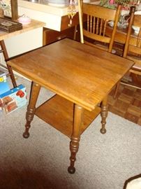 Antique Oak End Table w/ cut glass to protect top