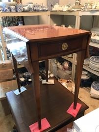 Baker signed small drop leaf table with inlaid