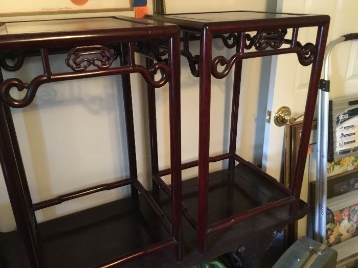 Pair of Rosewood oriental stands