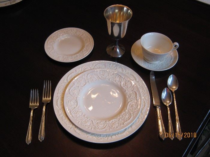 Wedgewood china and Della robbia sterling flatware