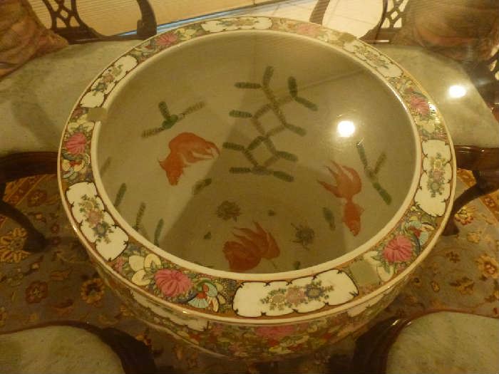 Asian urn top 20 inches diameter 48 inch diameter glass top X 30H